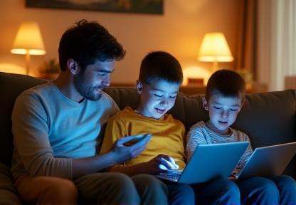 Famiglia che usa Internet in casa a Milano
